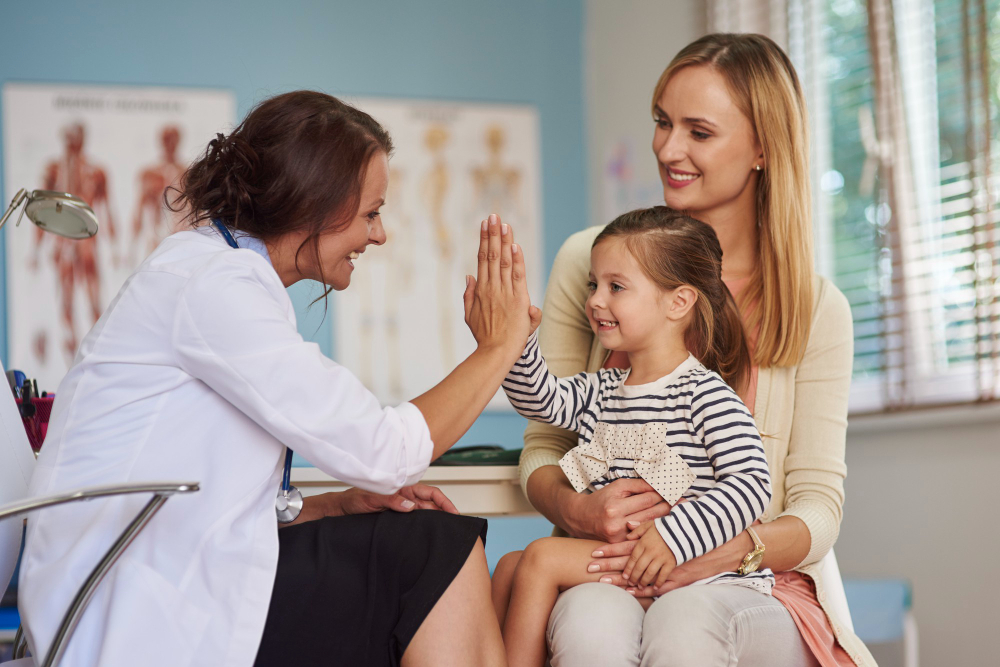 Child visiting pediatrician for respiratory illness